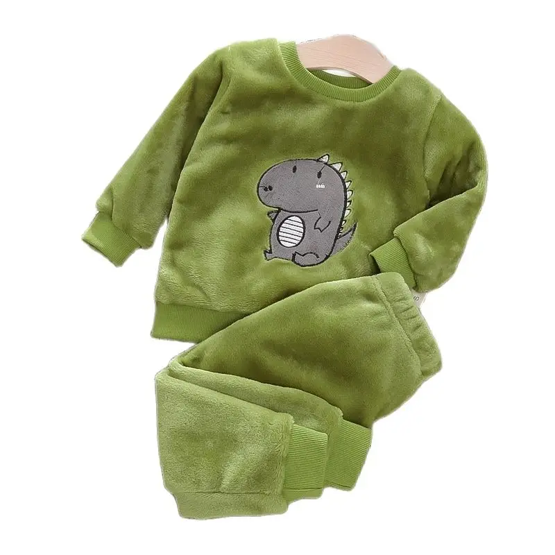 New Autumn Winter Baby Clothes Pajamas Sets Girls Pajamas Children Warm Flannel Fleece Catoon Bear Kids Sleepwear Home Suit 0-6Y