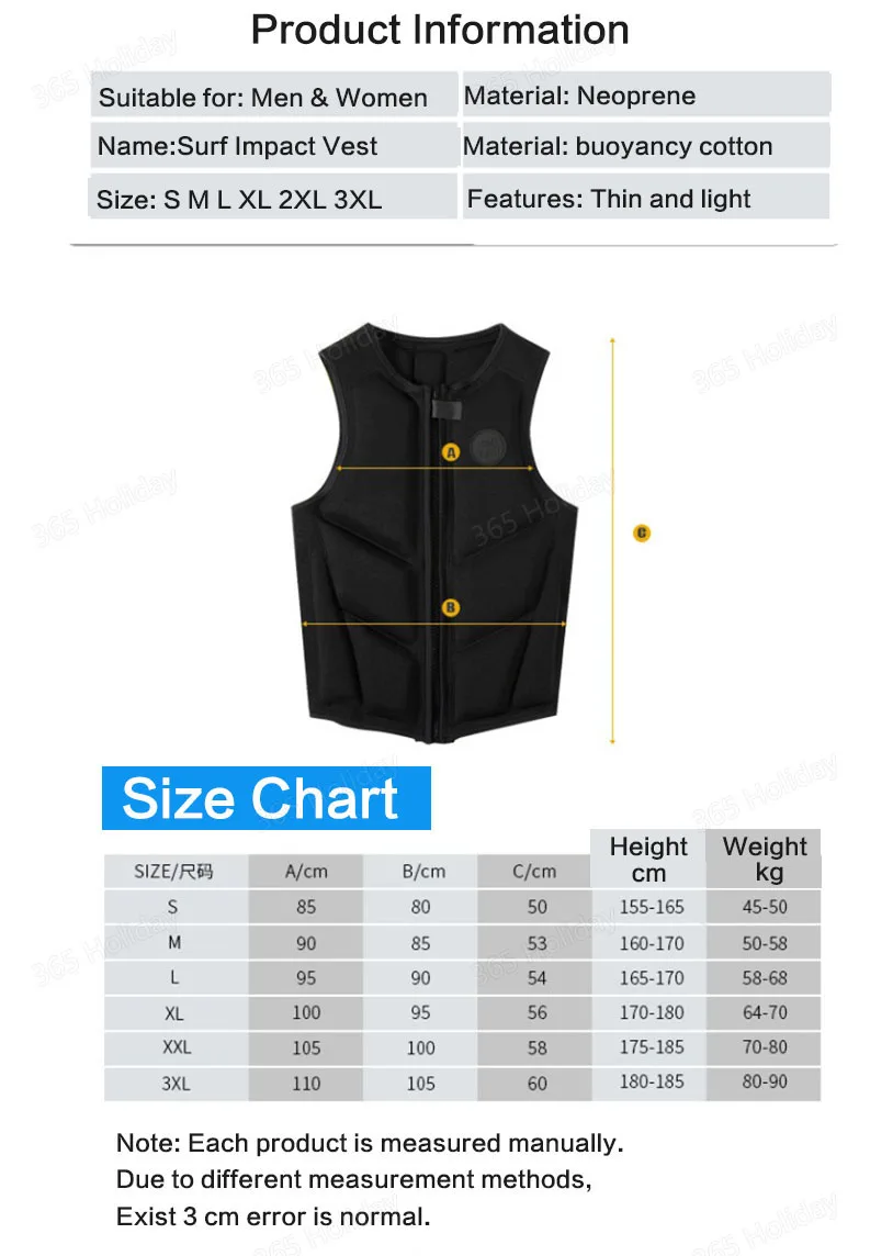 Life Jacket Men SURF Impact Vest Women Neoprene Wakesurf Wakesurf Comp Vest Adults Buoyancy vest for Water Sports