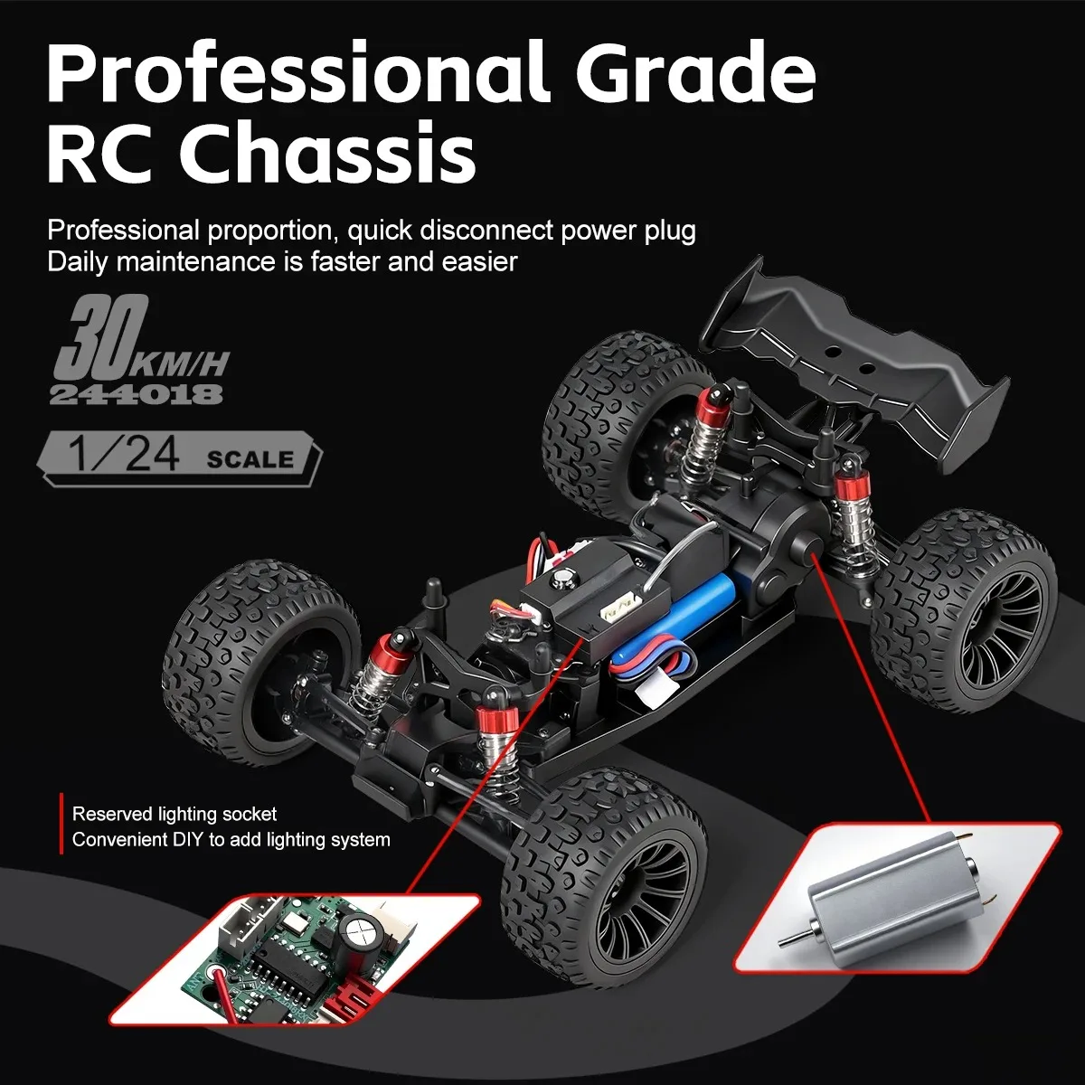 Voiture RC 1:24 2.4GHz Gyroscope 4WD Tout Terrain - Rouge/Vert/Noir/Blanc
