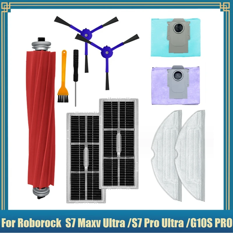 

Accessories Kit For Roborock S7 Maxv Ultra /S7 Pro Ultra V /G10S PRO Vacuum Main Side Brushes Mop Filters Dust Bags