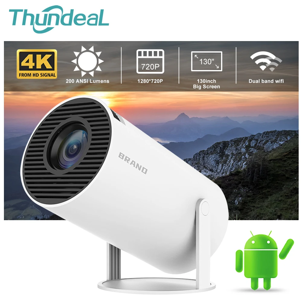 

Thundeal HY300 умный проектор 4K Android 11,0 Dual Wifi6 200ANSI Allwinner H713 BT5.0 домашний кинотеатр 720P Открытый 1080P 4K фильм F