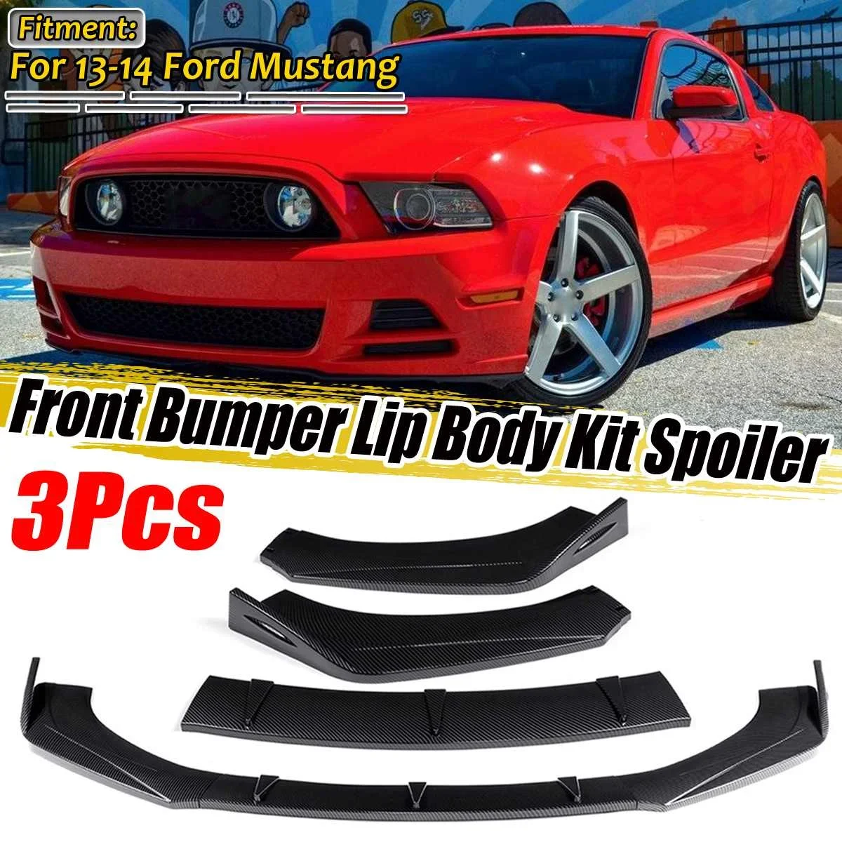 

Carbon Fiber Look Car Front Bumper Splitter Lip Diffuser Spoiler Lip Protector Cover For Ford For Mustang 2013-2014 For Mondeo