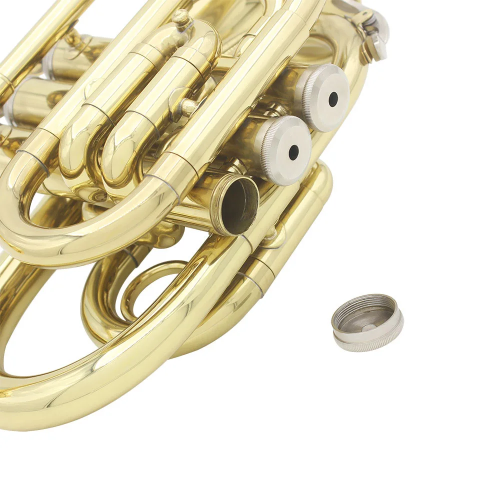 ammoon Mini Pocket Trumpet Bb Flat Brass Wind Instrument with Mouthpiece Gloves Cleaning Cloth Carrying Case