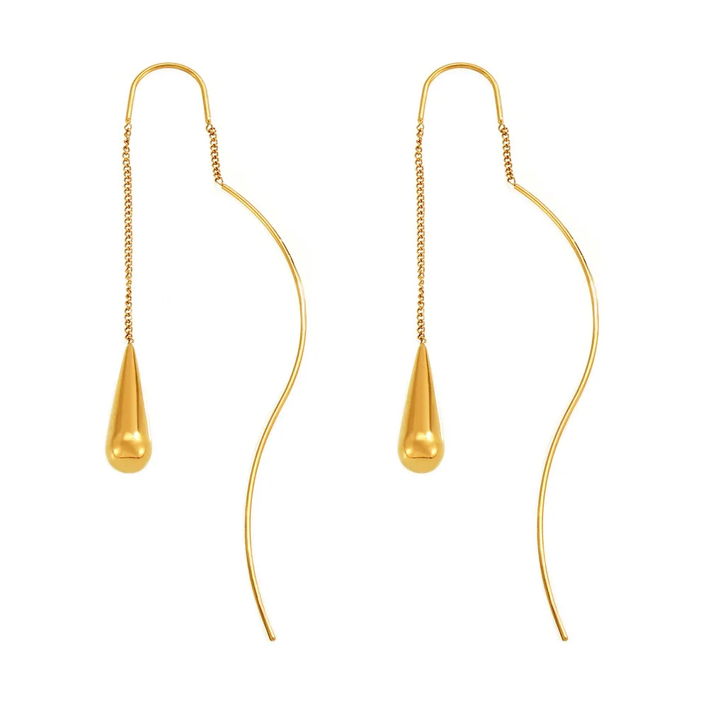 Trendige Wassertropfen-Ohrringe für Damen, Edelstahl 316, vergoldet, lange Kette, Quaste, elegante Ohrringe, Mädchen-Schmuck, Geschenk