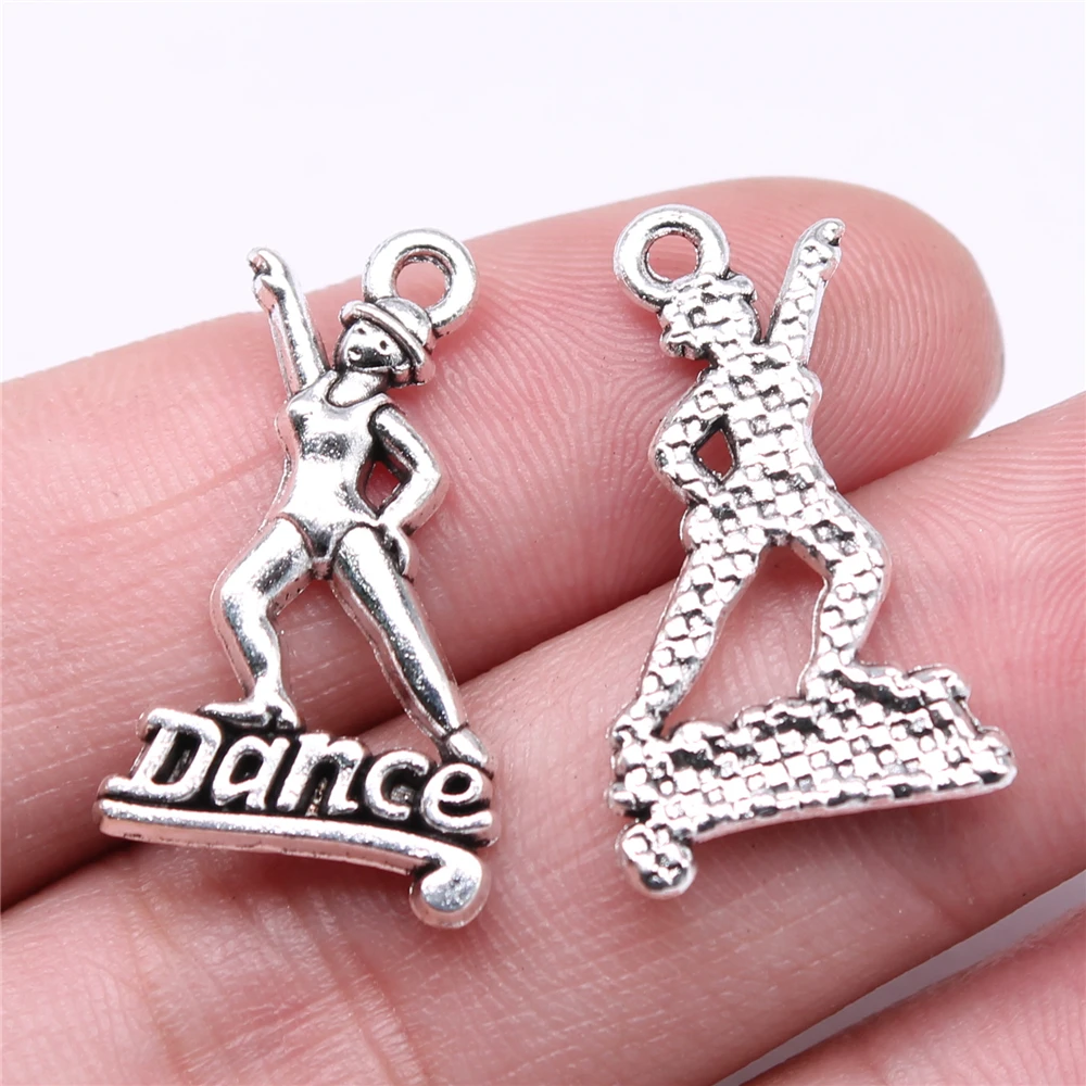 

100pcs Charms Wholesale 26x15mm Dance Charms Antique Silver Color For Jewelry Making DIY Jewelry Findings
