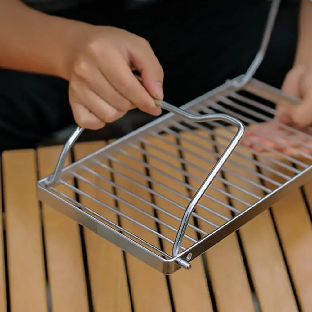 BBQ Grill Multifunctional Folding Campfire Grill Portable Stainless Steel Camping Grate Gas Stove Stand
