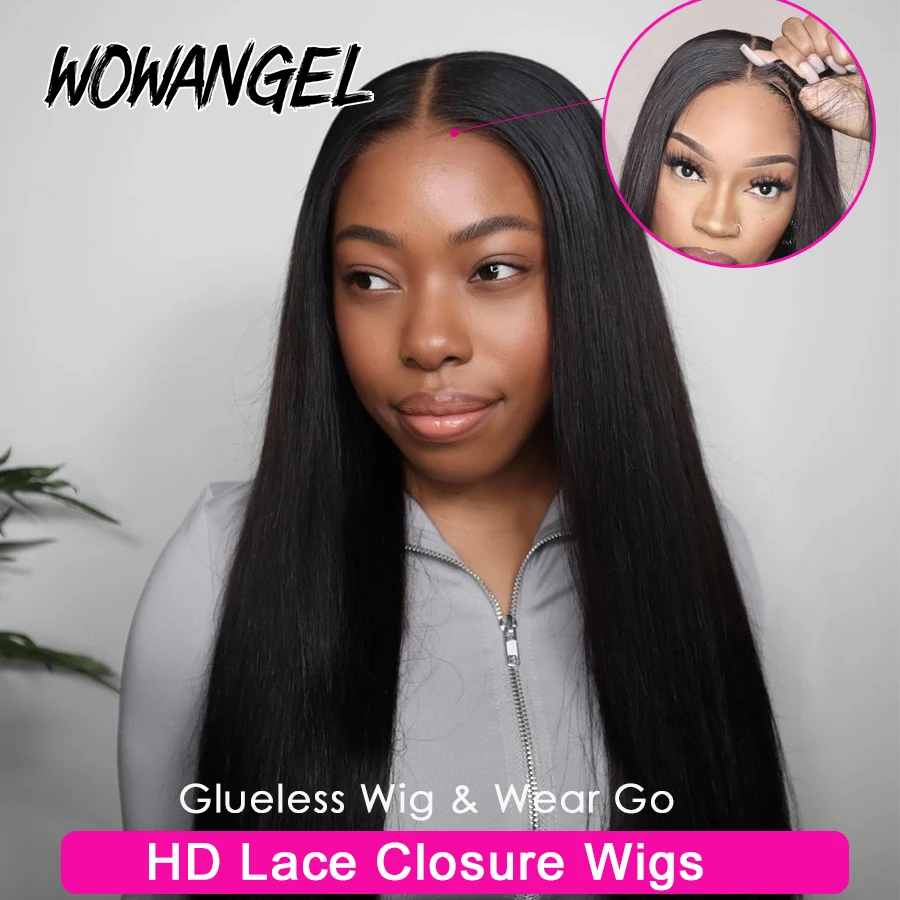 Glueless Wig Human Hair 5x5 HD Lace Closure Wigs 34 Inches Remy Silky Straight Invisible HD Lace Wigs Wow Angel 250%