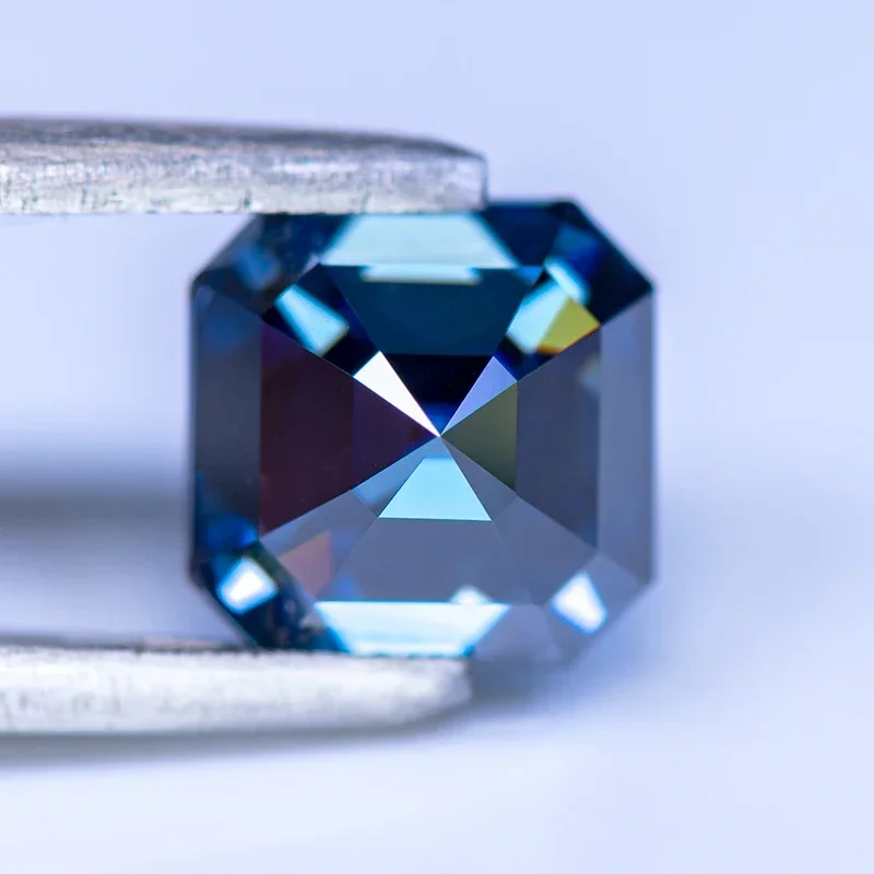 Moissanite Stone Natural Color Royal Blue Asscher Cut Gemstone For Charms Jewelry Making Necklace Materials With GRA Certificate
