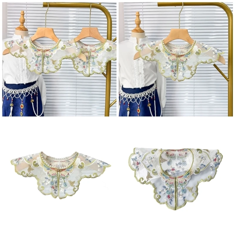 

Девушка вышитый цветочный накладной воротник для китайского древнего костюма, декорации платья