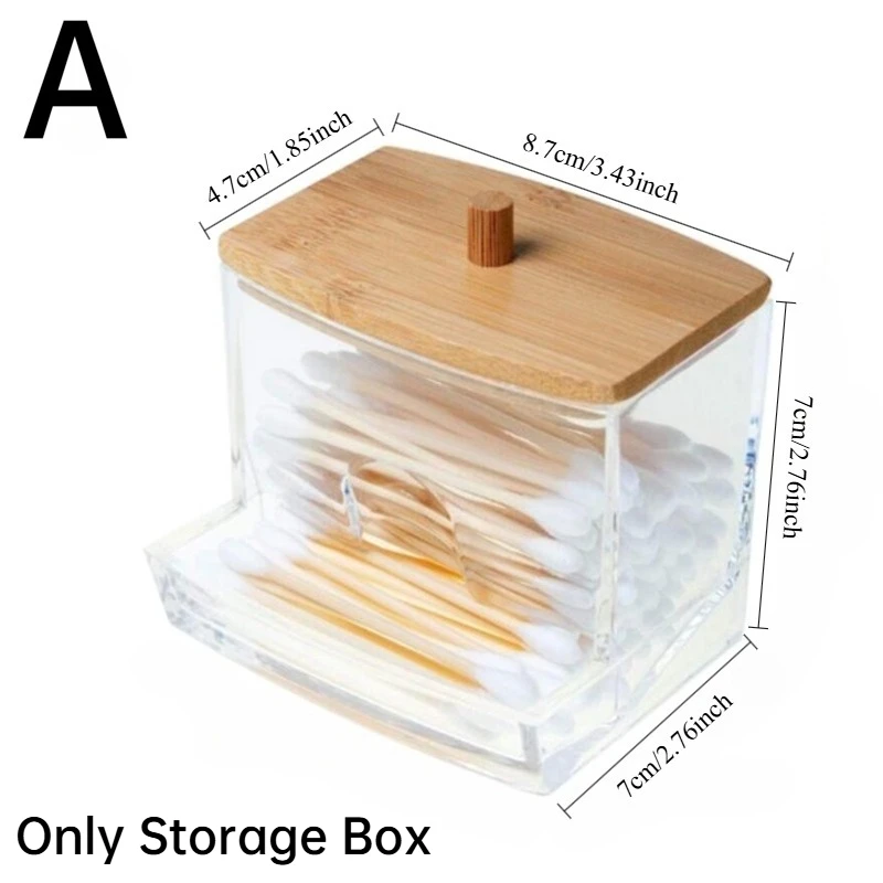 Wattestäbchen-Aufbewahrungsbox mit Bambusdeckel Badezimmer-Behälter Make-up-Organizer Runder Wattepads-Halter Transparenter Wattestäbchen-Spender – Detail 8