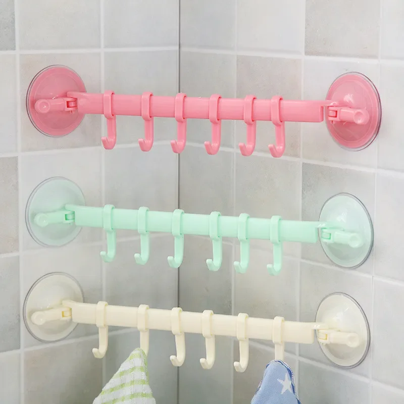 Adjustable 6 Hooks Double Suction Cup Towel Hanger Rack Hanging Shelves Holders Lock Type Sucker Bathroom Hook Organizer U3 multifunctional hooks,towel holder,suction cup hook
