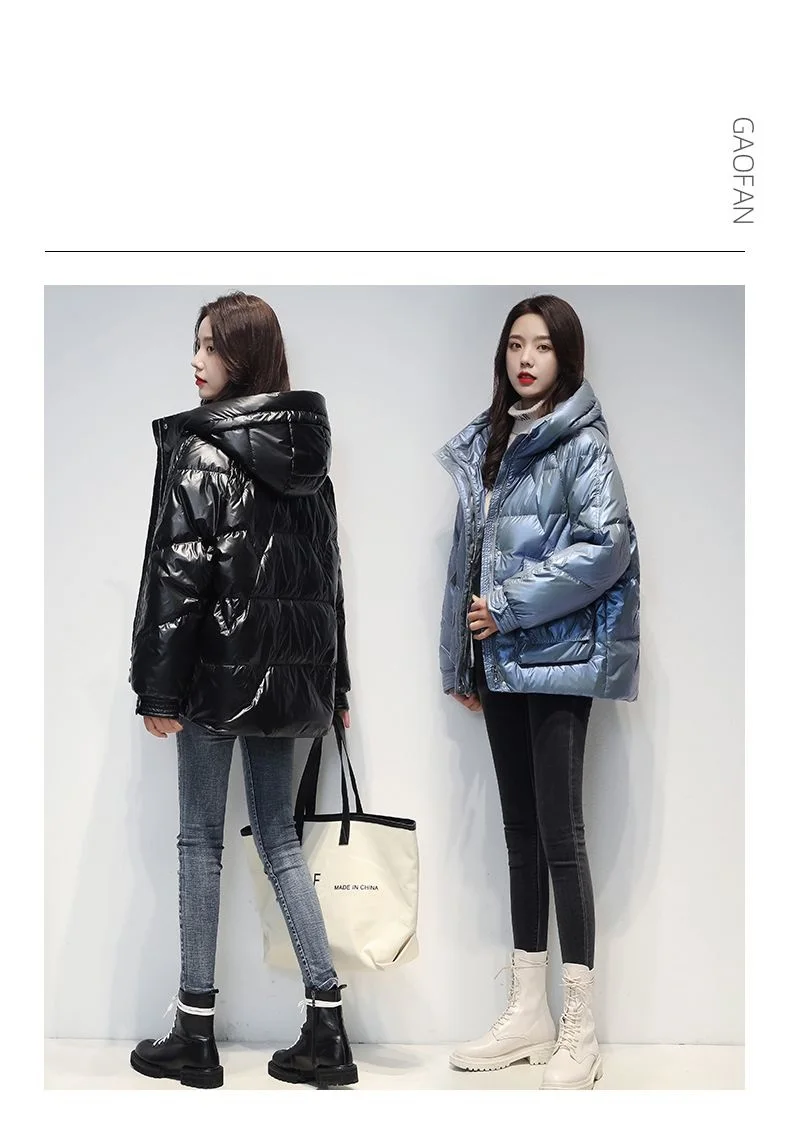 Short Down cotton Jacket For women's Winter 2026 New Glossy Fashion Loose Thick Coat Female Casual Cotton Hooded Parka Jackets