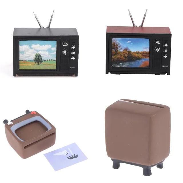 1:12 Dollhouse Vintage Old Style Miniature Television TV With Picture Doll House Furniture Living Room Bedroom Decor Model Toy 2