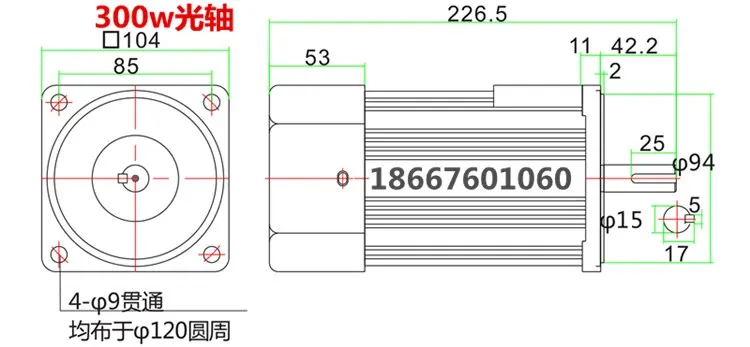 AC 단상 220V 광축, 속도 조절 모터, 속도 조절기, 300W