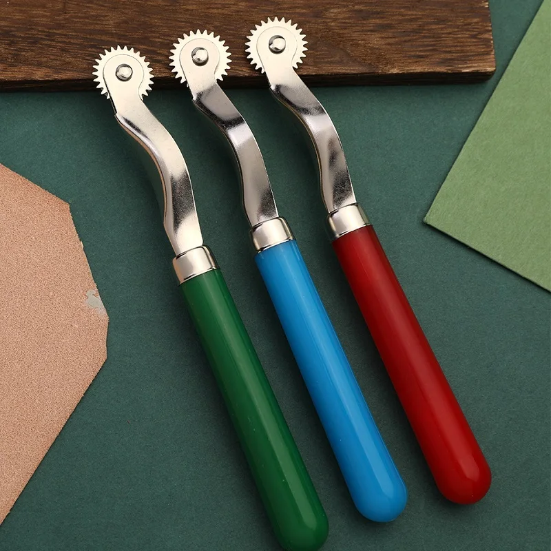 가죽 바느질 스티치 룰렛 마커 추적 휠 바느질 도구 세트 Leathercraft에 대한 실용적인 나무 손잡이 휠 도구