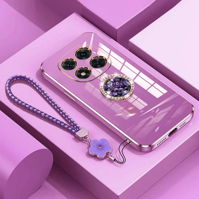 Luxury Shockproof Phone Case with Diamond Ring Holder and Lanyard