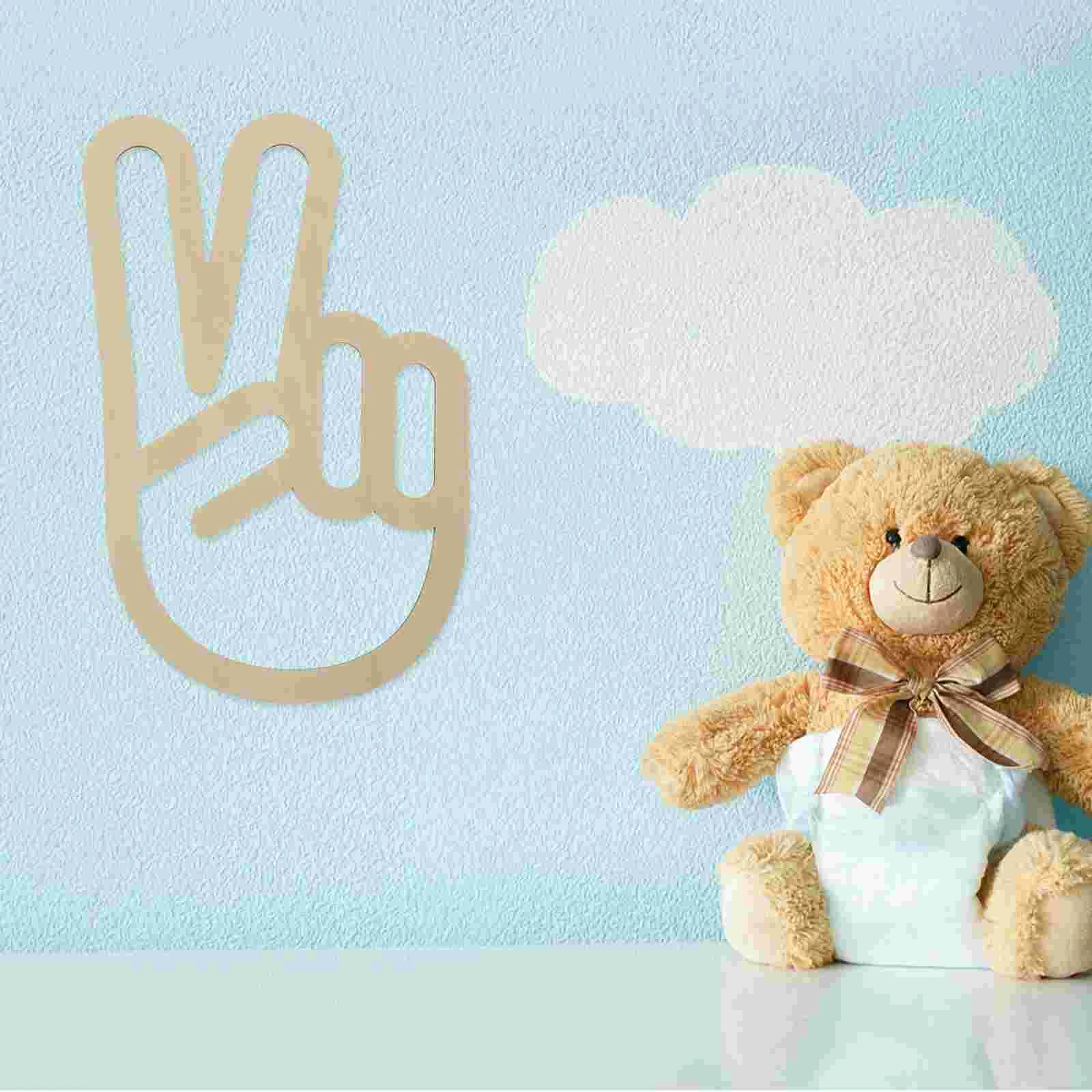 Hand Sign Wall Ornament Wooden Gesture Stickers Decal Props Kitchen Decor Office