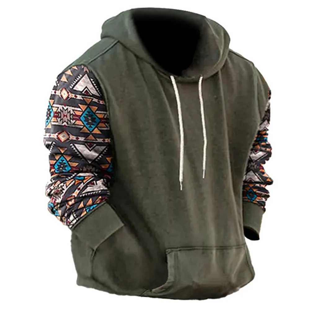 

2023 Winter Male Hooded Sweatshirt Harajuku Ethnic Wind Graphics Vintage Clothes Pullover Shirt Casual Street Loose Casual Hood