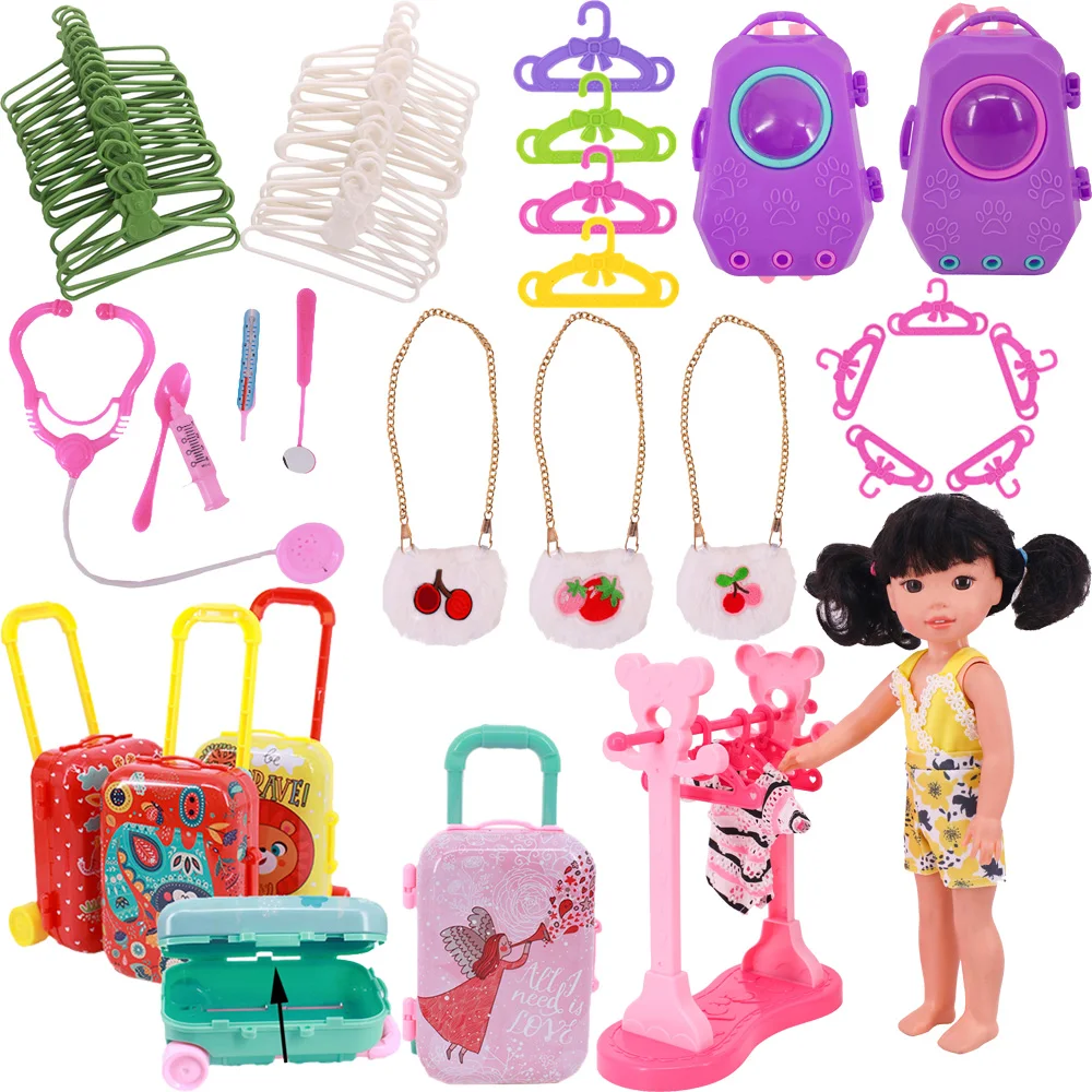 Doll Accessories Furniture Hanger Backpack Suitcase Drying Rack For 14 inch Wellie Wisher & Paola Reina Dolls Clothes,Cat Toys clothes hanger storage rack