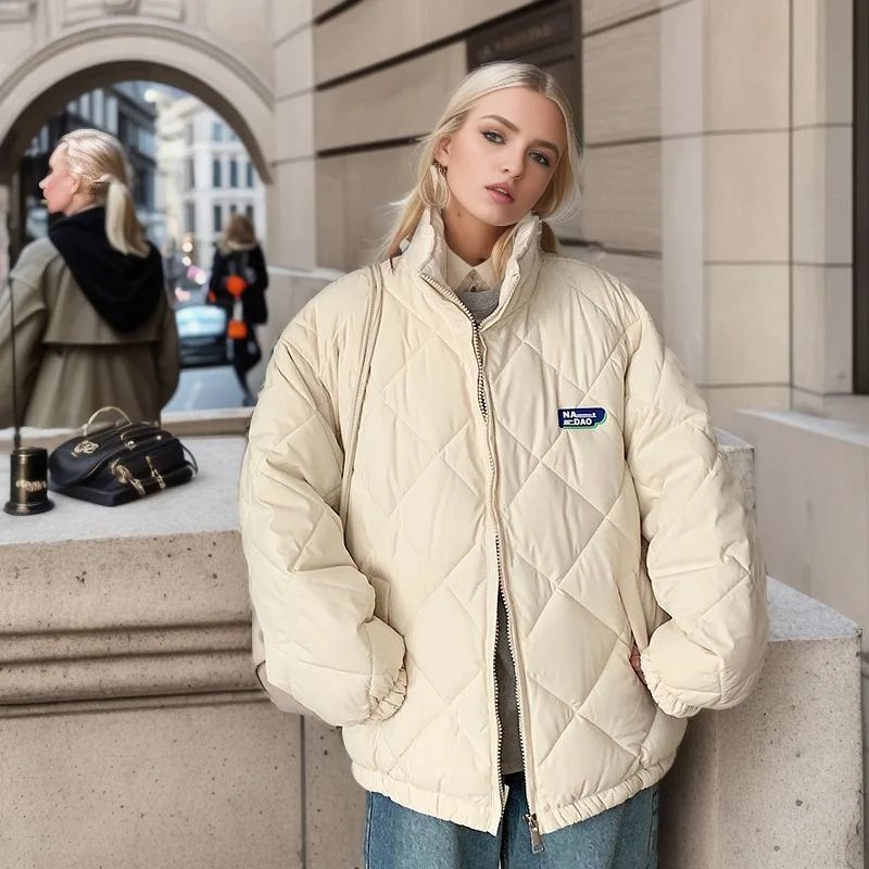 

2023 Winter Women Baseball Jacket Loose Warm Parkas Female Puffer Jacket Stand Collar Overcoat Casual College Outerwear