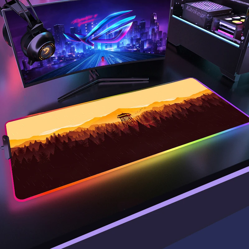 thumbnail image 1 of Alfombrilla para ordenador portátil RGB Deep Forest Firewatch, ratón de goma negro, alfombrilla para ratón LED para juegos, alfombrilla de escritorio, alfombrilla grande para teclado de PC para ordena, 1 of 5