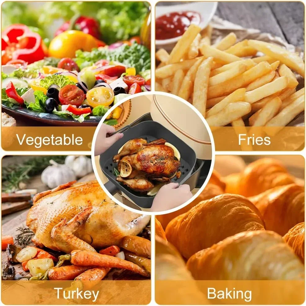 Air Fryer Silicone Pot Thick Reusable Silicone Square Air Fryer Liners Replacement of Parchment Liner Paper Basket air fryer liners
