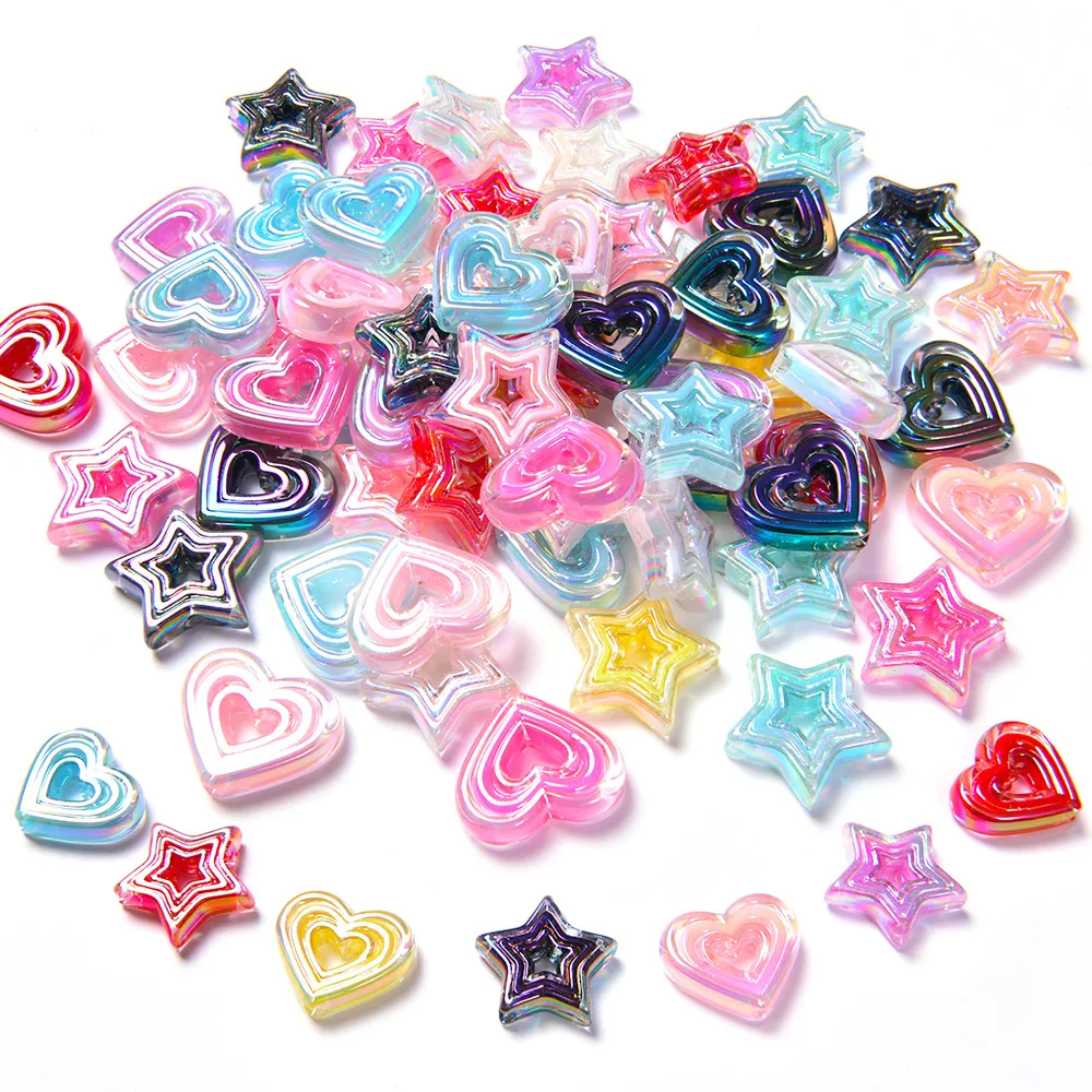 UV 도금된 속이 빈 별 모양 사랑스러운 이중 레이어 아크릴 관통형 비즈 DI..