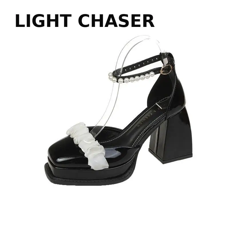 Brand Designer Pumps Luxury Crystal Buckle Spring Summer Female Party Runway Shoes Mary Jane Round Toe High Heels Women Sandal