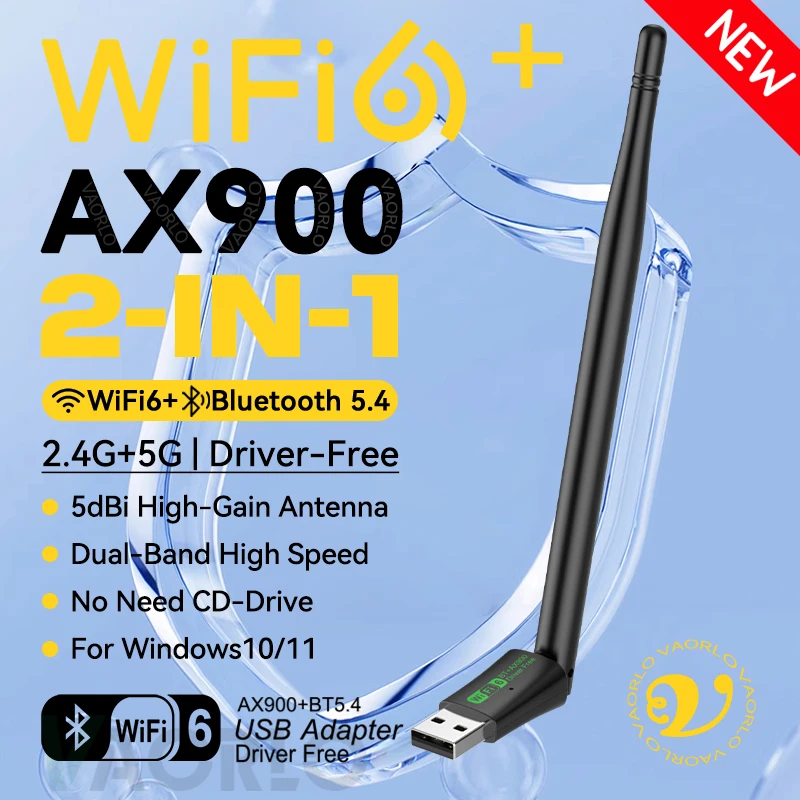 AX900 WiFi6 USB 어댑터 블루투스 5.4 듀얼 밴드 2.4G&5GHz 2 in 1 동글 무선 네트워크 WLAN 수신기 (윈도우 10/11 드라이버 불필요)