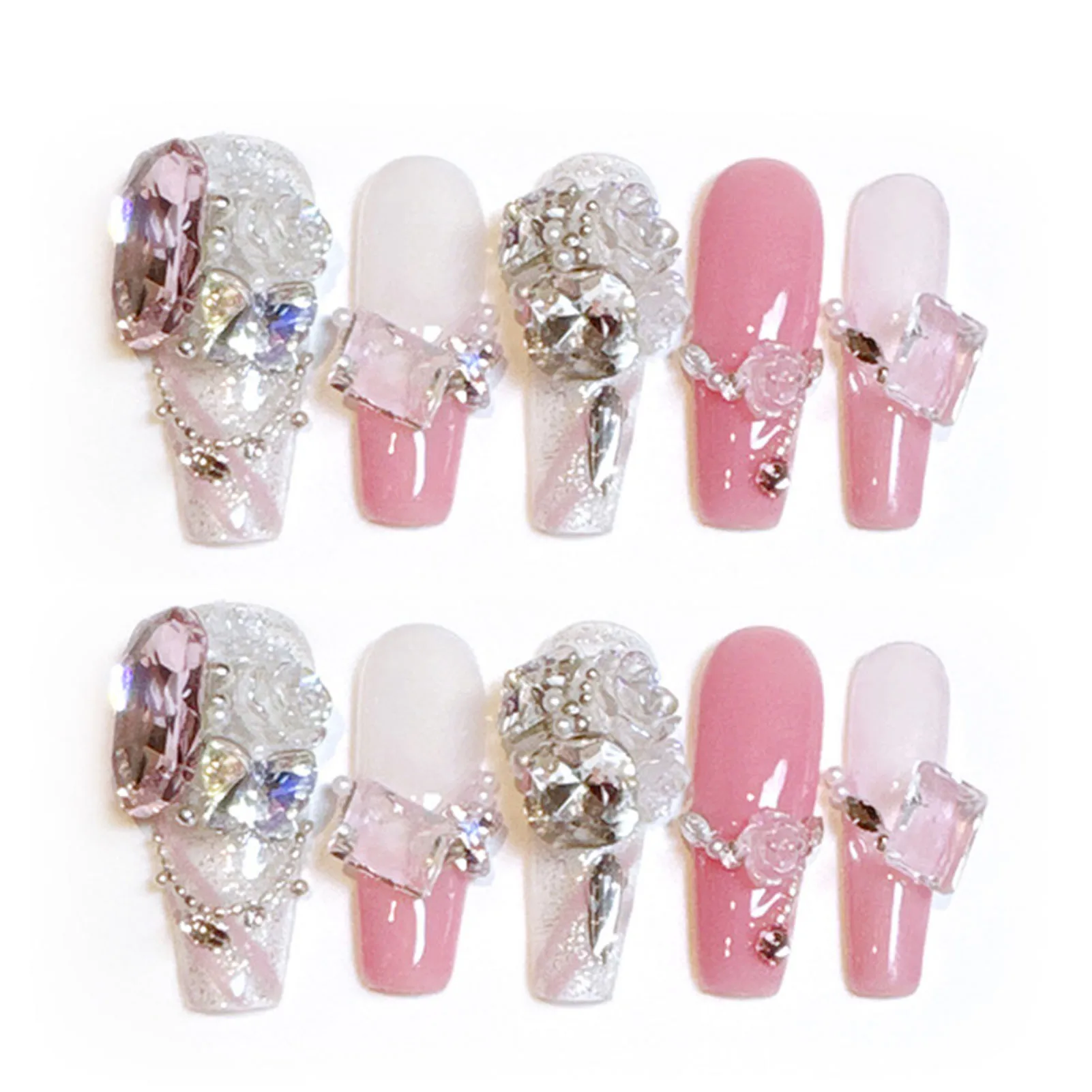 

Pink Press on Nails with Flash Rhinestone Durable & Never Splitting Comfort Fake Nails for Women and Girl Nail Salon