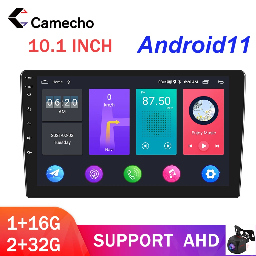 Camecho 2 Din Android 10 1 дюймовый автомобильный мультимедийный видеоплеер Универсальный