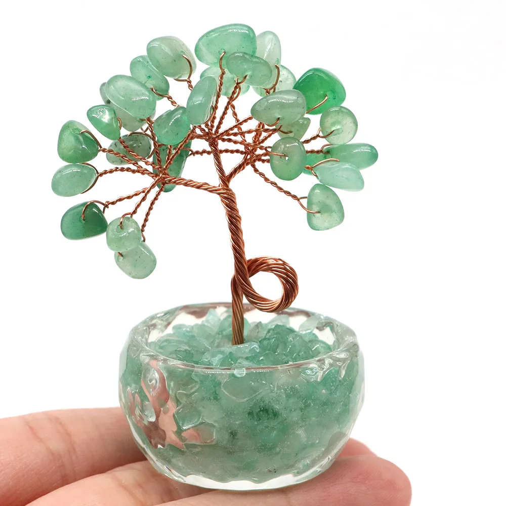 Natural Crystal Lucky Tree Copper Wire Winding Amethyst Gravel Home Office Room Feng Shui Decoration Crafts Money Trees