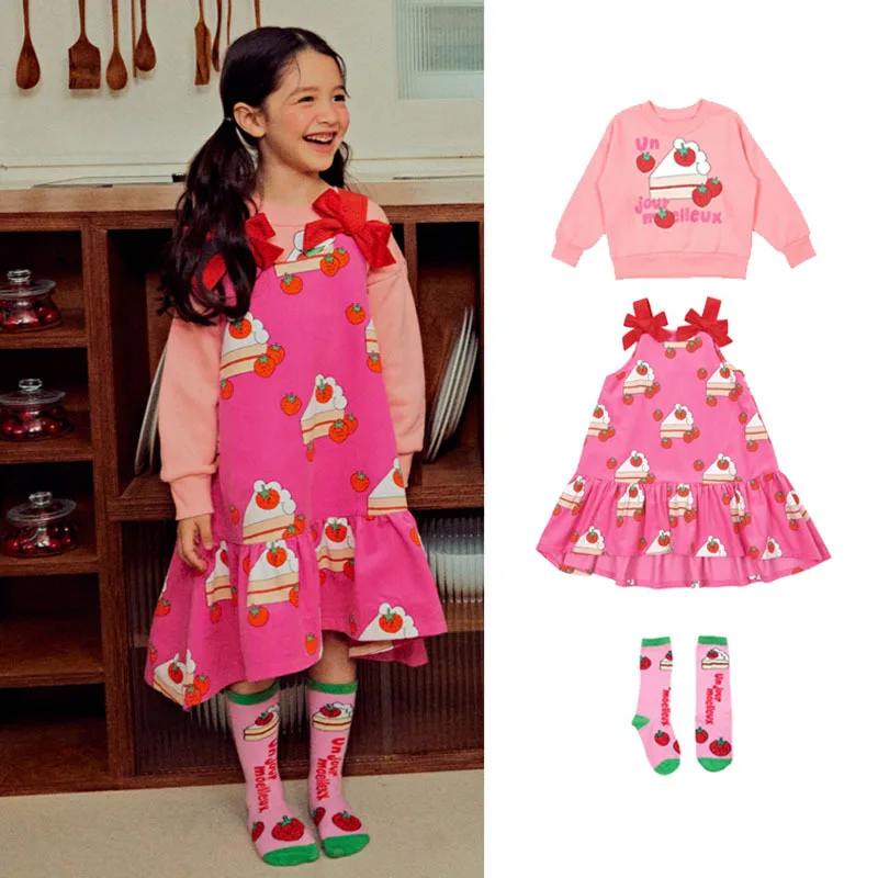 

Girls Dress 2023 New Fashion Cartoon Korean Version Of The Children's Back Dress Cotton Cute Pink Sweatshirt Children's Clothing