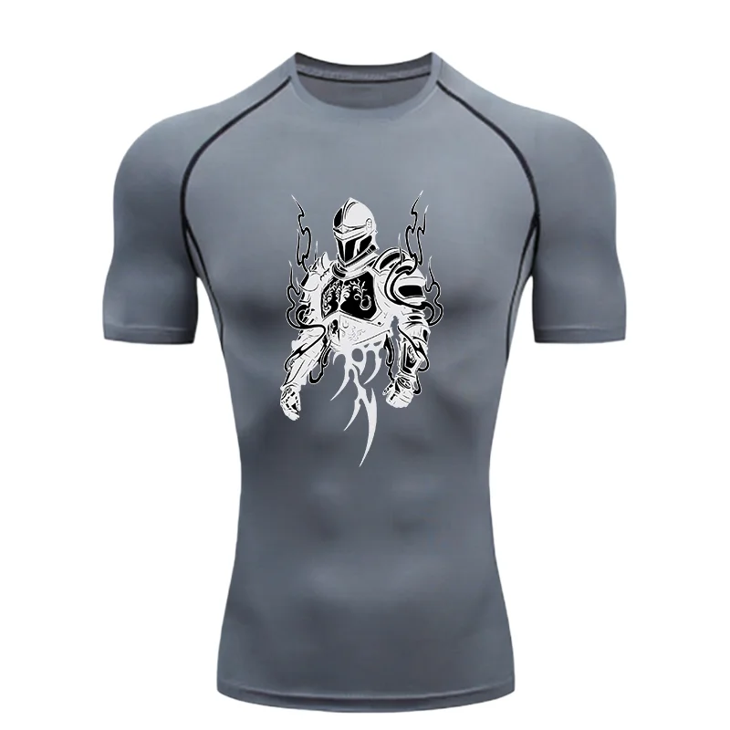 Knights Armor Design 2026 Erkek Spor Tişörtü Antrenman Fitness Kompresyon Rashguard Üstleri Hızlı Kuruyan Kısa Kollu Tişört