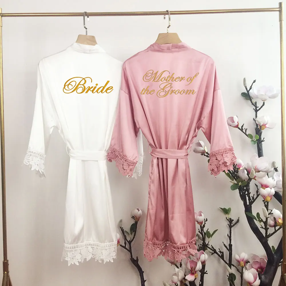 

Embroidered Bridesmaid Morning Robe Wedding Photo Pajamas Bride's Mom and Dad Bathrobe Embroidered Soft Fabric Party Kimono Lace