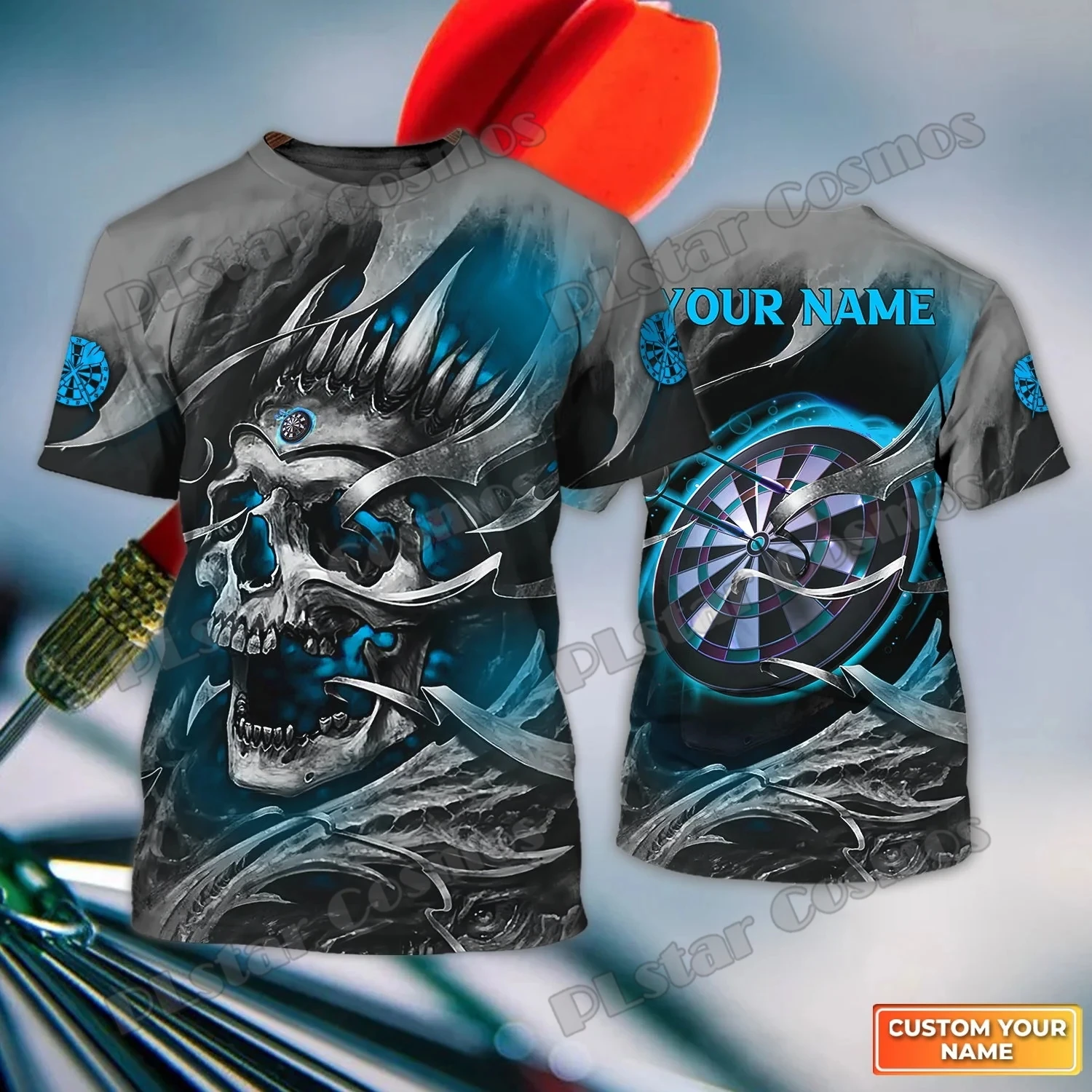 Personal isierte Name Schädel Darts cheibe mehrfarbig 3d gedruckt Männer T-Shirt Sommer Unisex lässig T-Shirt Geschenk für Darts pieler dw253 – Detail 12