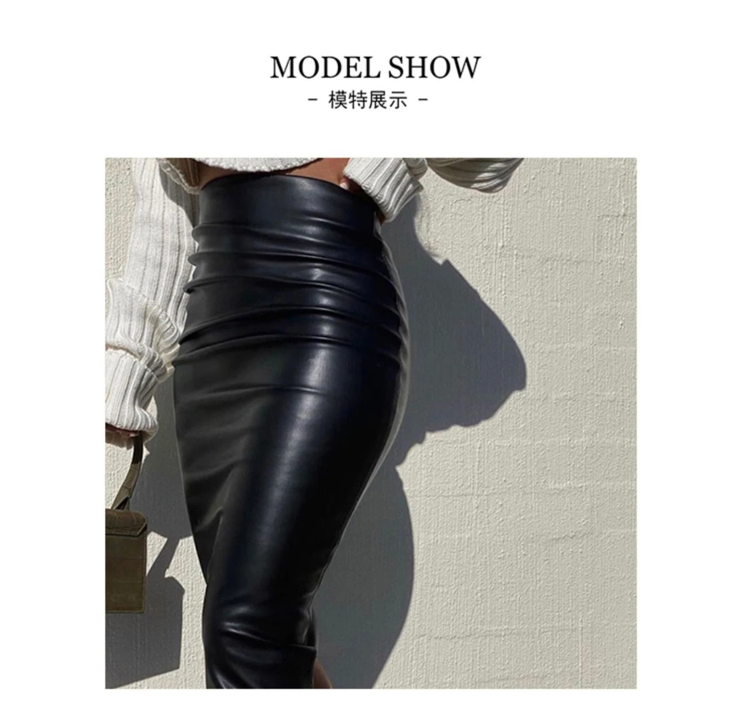 black pencil skirt Lautaro Spring Luxury Elegant Black Soft Stretchy Pu Leather Ruched Bandage Pencil Skirt Women High Waist Office Wear Women 2022 sequin skirt