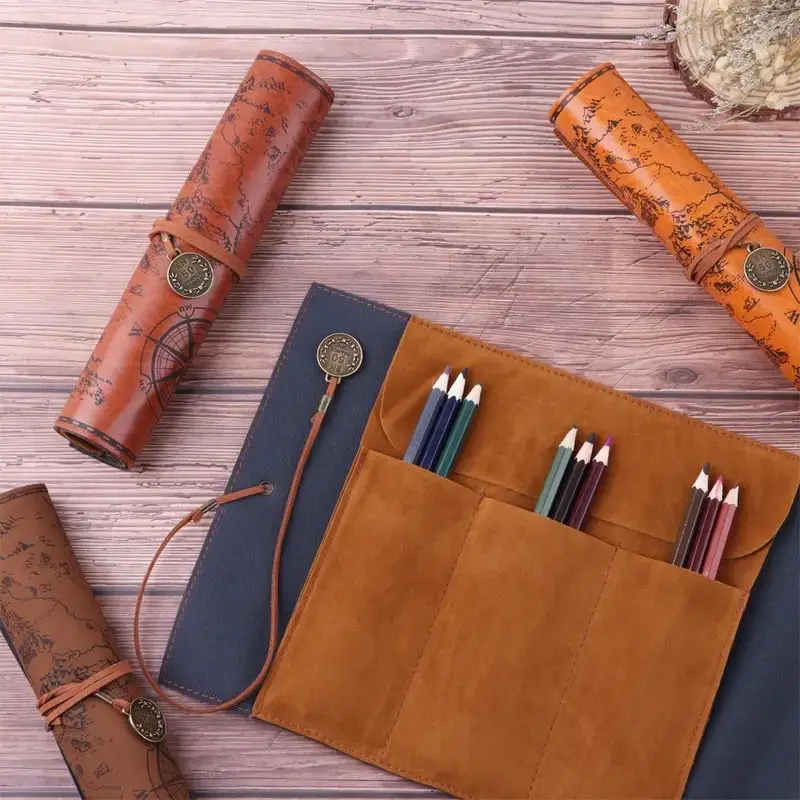 Einfache Nette Stift Vorhang Kinder Estuches Escolares Chinesische PU Tragbare Bleistift Fall Roll Weiche Schreibwaren Lagerung Taschen – Detail 12