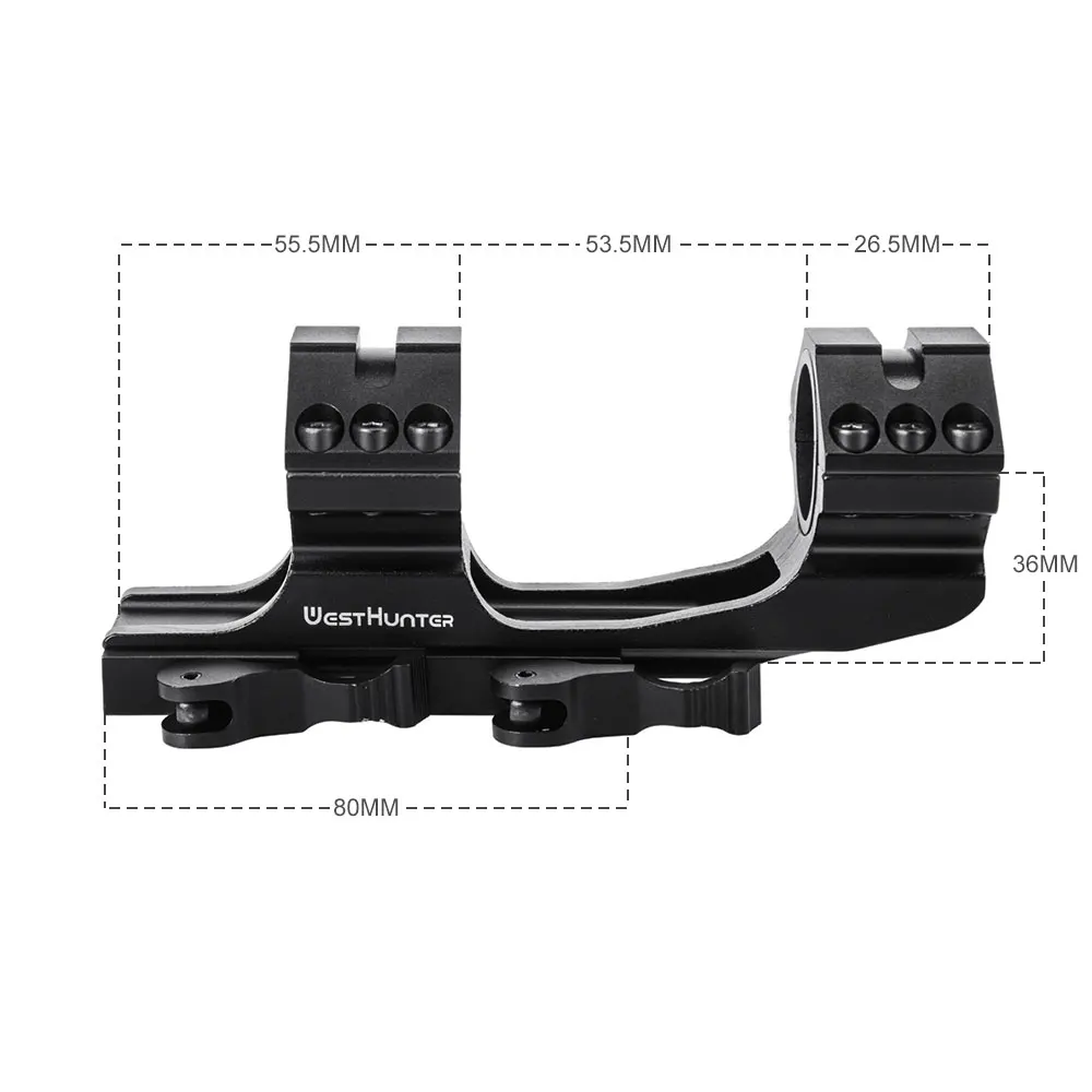 Quick Release One Piece Scope Mount 1"/30mm Dual Rings Hunting Accessories Fits 20mm Picatinny QD Cantilever Tactical Mounts Rifle Scope Mount Ring Rifle Scope Mount Picatinny Riser Mount Scope Riser Mount Picatinny Rail Accessories Scope Mount Adapter Rifle Scope Throw Lever
