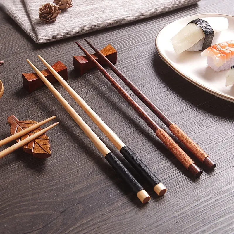 

2023 New 10 pair Japanese-style Natural Handmade Wood Chopsticks Japan/China Eating Ware Chop Sticks with String Wood Teableware