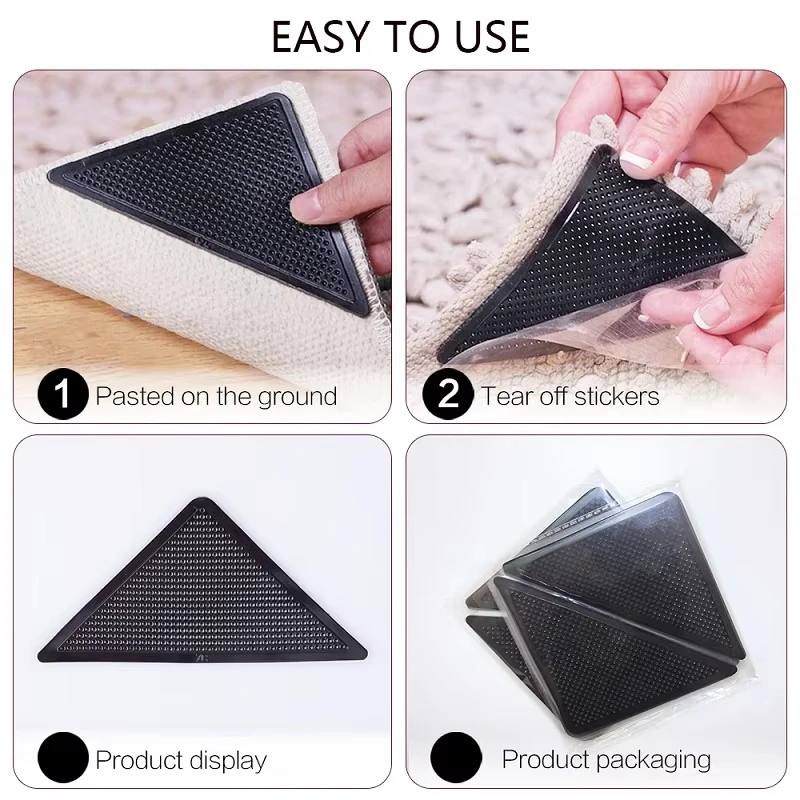 4/8Pcs Anti-skid Rubber Mat Triangle for Rug, Reusable Washable Grippers Rug Gripper, Non Slip Carpets Corners Pad