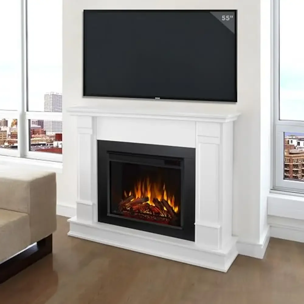 48" Silverton Electric Fireplace Mantel Insert Heater Remote Control 6ft Cord Realistic Flames Adjustable Thermostat Timer Home 4