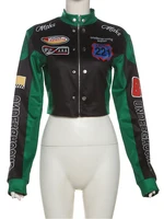 سترة نسائية مرقعة مطبوعة بحروف من Whatiwear Y2K موحدة للشارع واحدة الصدر محب للخريف معاطف بسحاب أنيقة للسباق 6