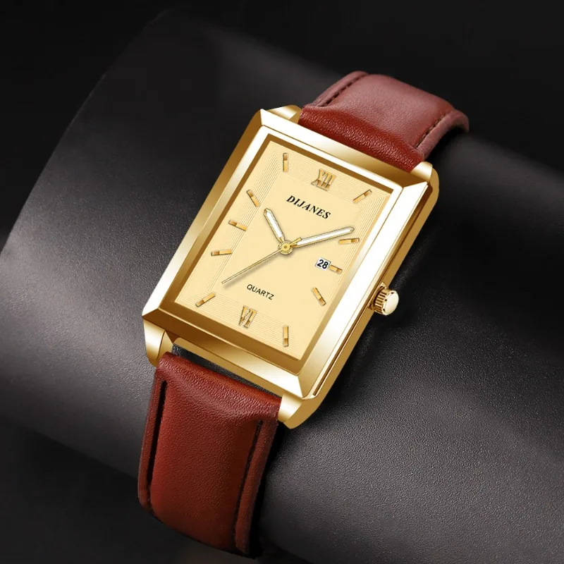 

New Casual Leather Men's Watches Square Quartz Watch Korean Version of The Student Watch Calendar Watch Men Relojes De Hombre