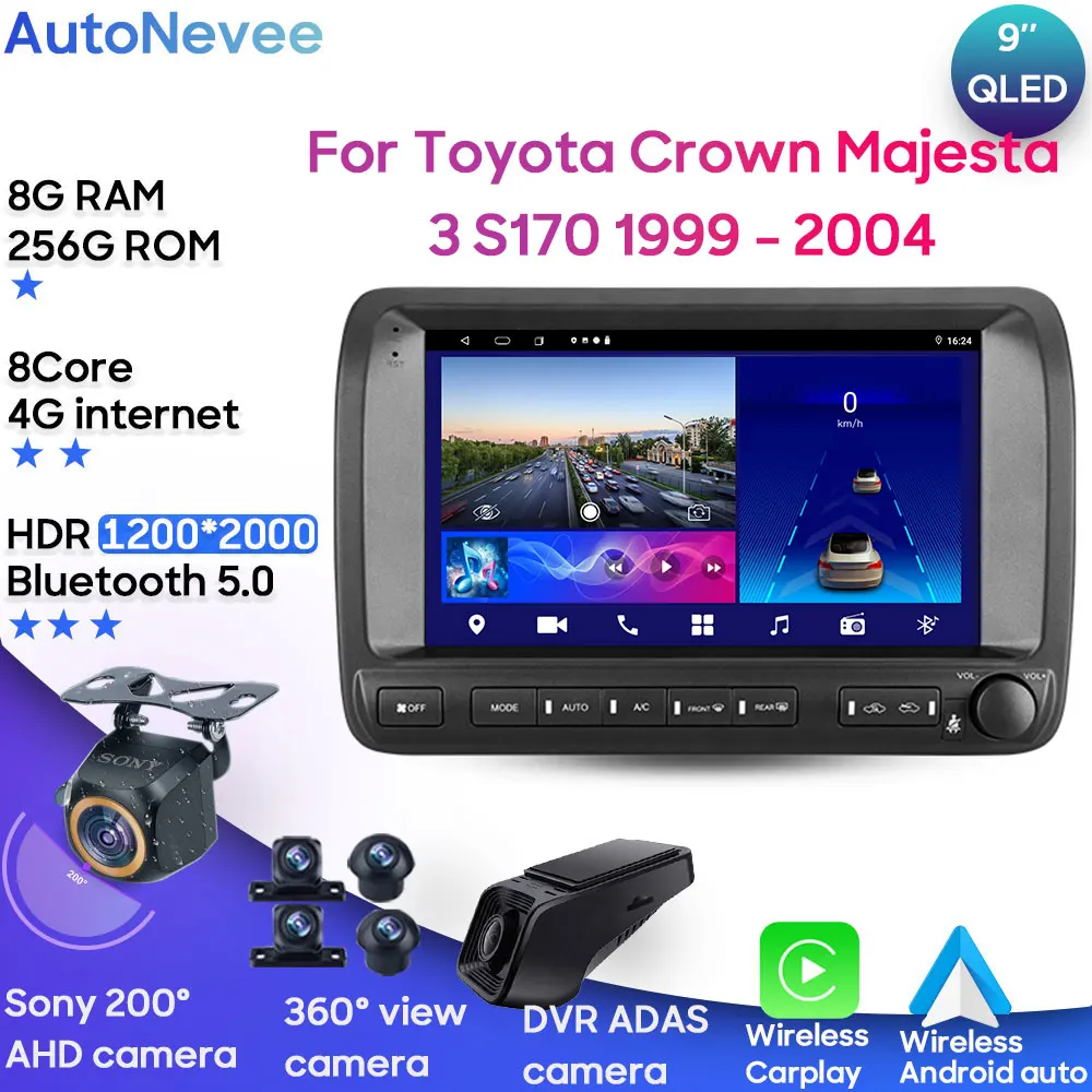 

Android Car Radio Player For Toyota Crown Majesta 3 S170 1999 - 2004 Multimedia Head Unit Stereo GPS Carplay Android Auto 2din