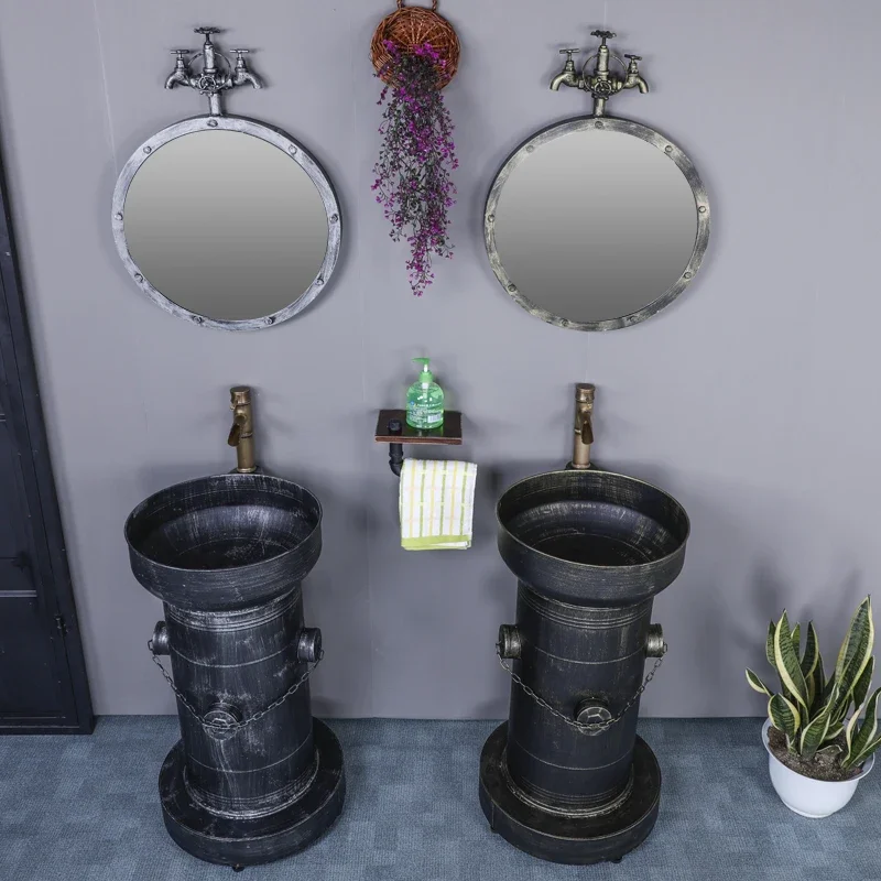 Industrial style retro art washbasin bathroom personalized oil drum washstand creative column integrated