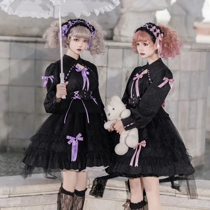 Palace Princess Sweet Lolita Cosplay Dress Dark Gothic Lolita Dress Long Sleeve OP Tea Party Dress