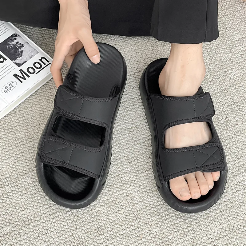Summer Suede Leather Open Toe Thick Sole Platform Men Sandals Solid Color Slip on Outdoor Slippers Fashion Western Casual Shoes