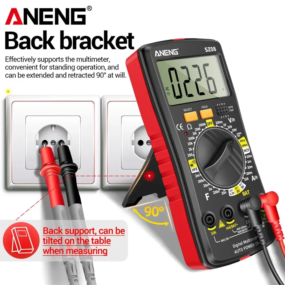 ANENG SZ08 디지털 초박형 멀티미터 스토리지 전문 측정기 자동 전압계 AC DC 220V 저항 휴대용 테스터