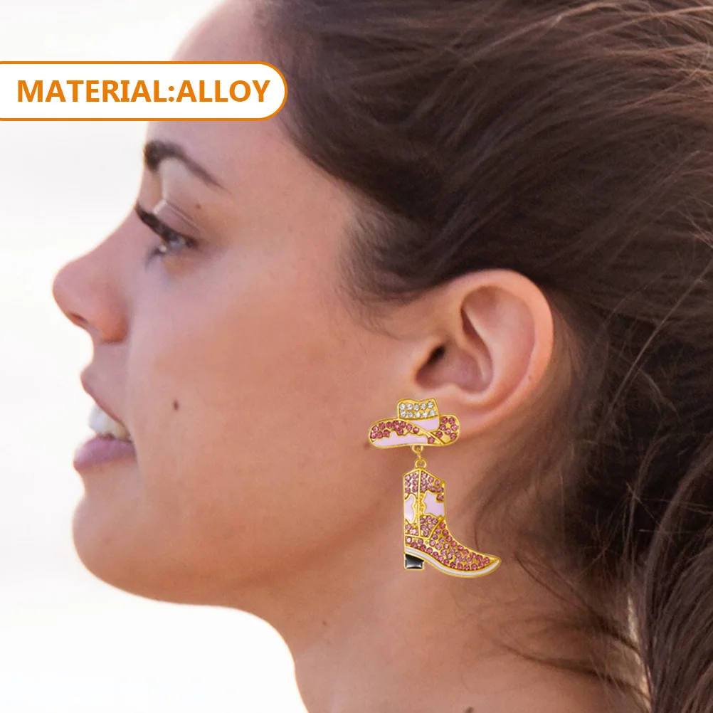 2024 New Metal Cowboy Earrings Boot Hat Pendant For Women Fashion Holiday Party Pink Jewelry Ear Accessory Gifts Wholesale Decor 6